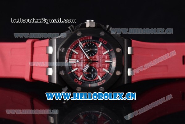 Audemars Piguet Royal Oak Offshore Diver Chrono Miyota OS20 Quartz PVD Case with Red Dial Stick Markers and Red Rubber Strap (EF) - Click Image to Close